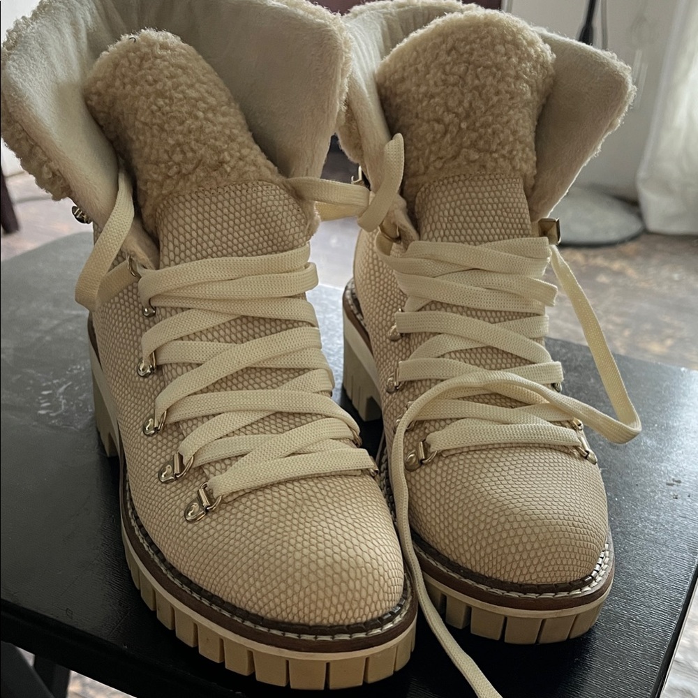 JLo Women's Cream Lace-Up Boots